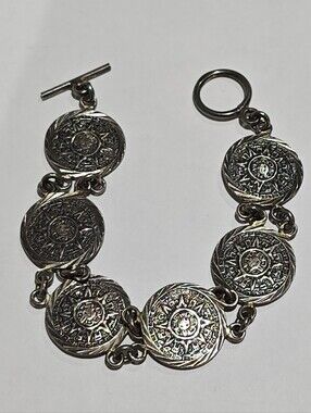 MEXICO Vintage Silver Bracelet Aztec Mayan Sun Link